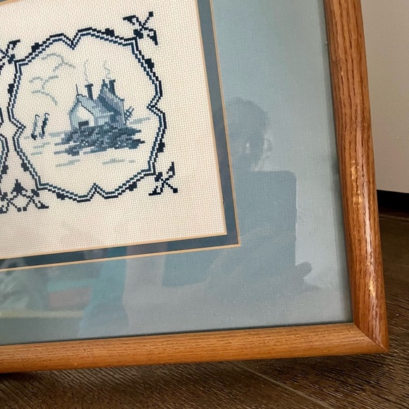 Vintage Framed Blue and White Embroidered Art - Picture 3 of 15
